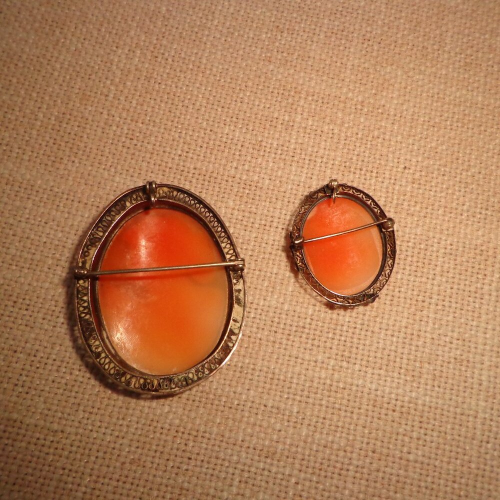Lot of 2 Vintage Genuine Shell Carved Cameos Sterling Silver Brooch/Pendants - Picture 3 of 16